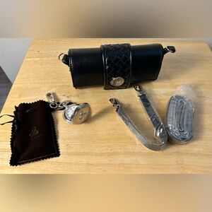 SET‎ JOY MANGANO Clutch Purse Black & Silver Tone Pocket Watch Preppy Evening